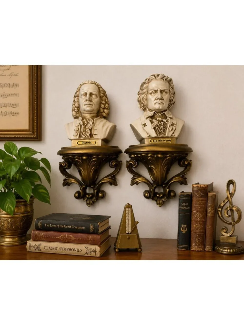 Vintage 1973 Burwood Bach Beethoven Wall Plaques Set of 2 Classical Composer Bus
